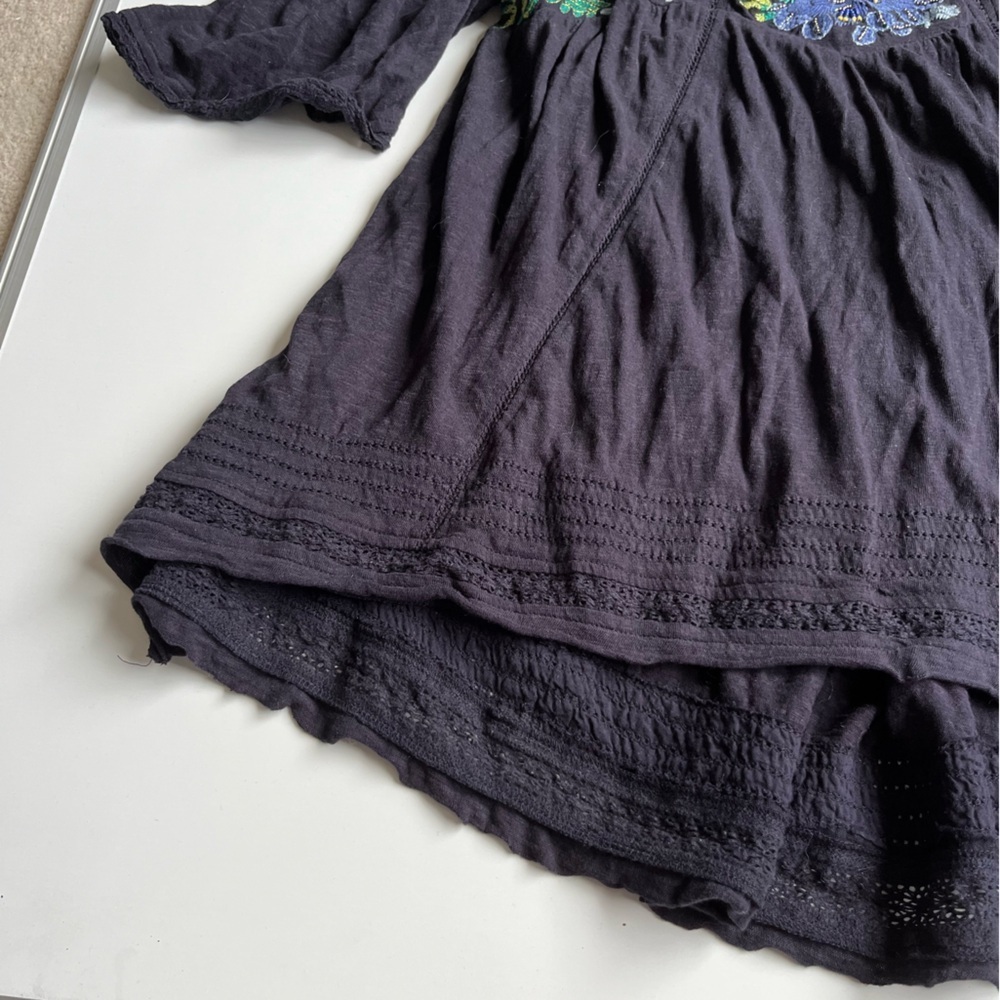 Free People fast times Navy beaded Embroidered cold shoulder Blouse - Picture 3 of 11